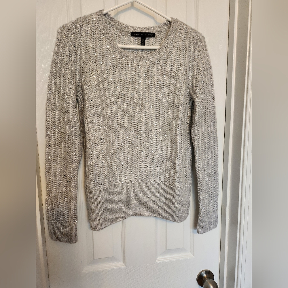 WHBM Chunky Silver/Gray Bejeweled Knit Sweater, Size XS